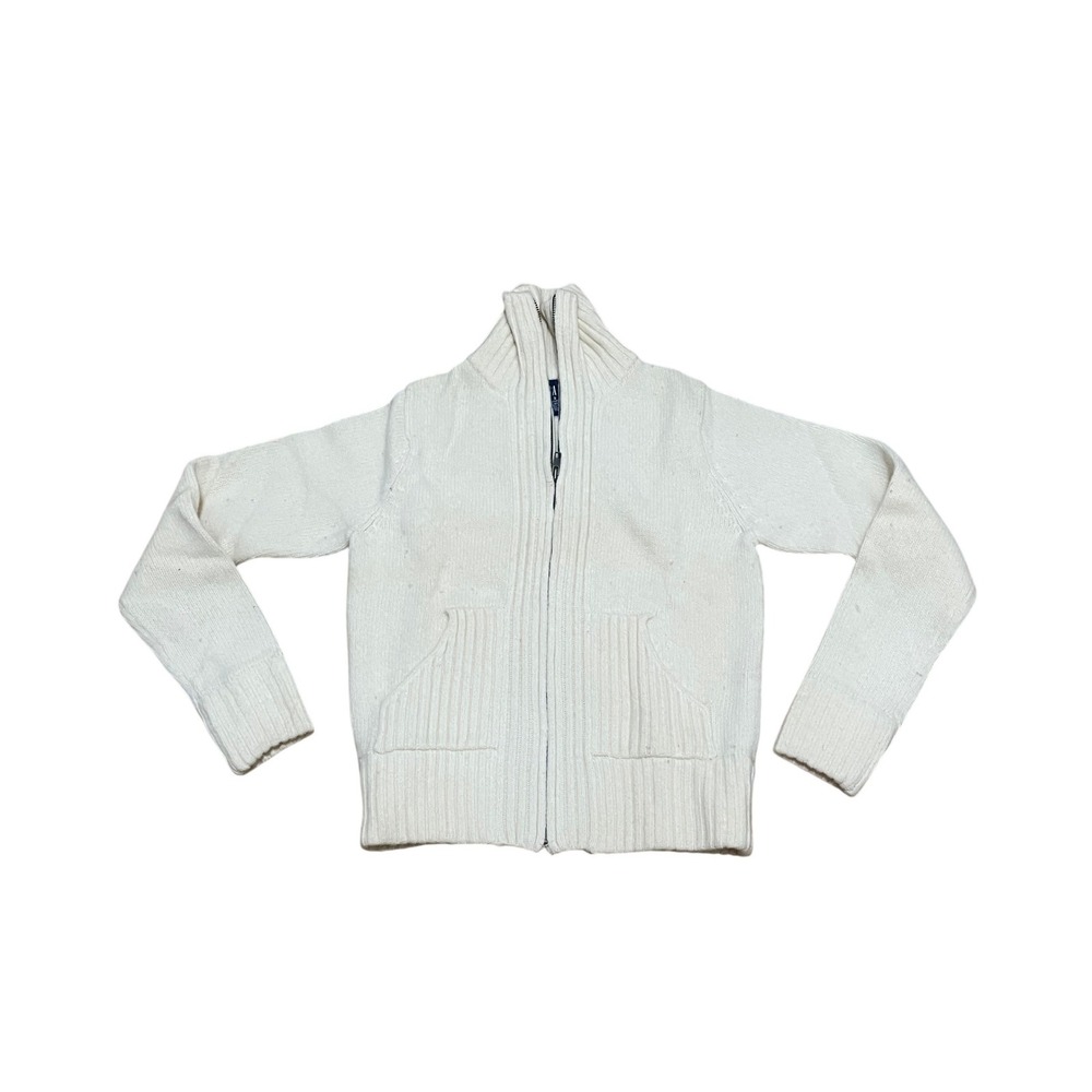 VTG Y2K Gap Women's S Cream Lambswool Angora Twee Zip Cardigan Sweater Crop NWT